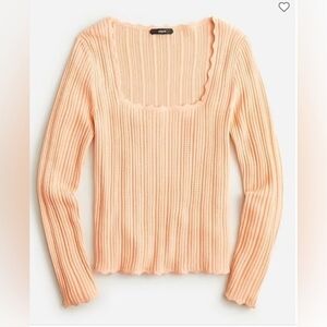 J. CREW 100% Merino Wool Scalloped Square Neck Pointelle Sweater